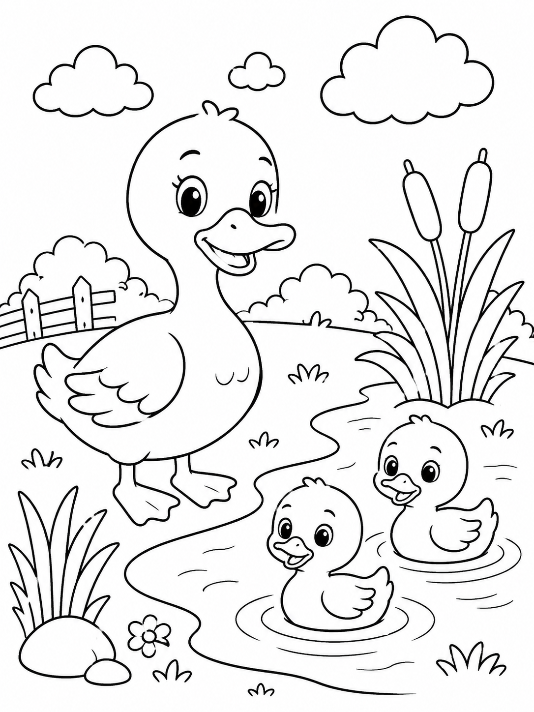 Lege kleurplaat van de eendjes van Eend met twee eendjes