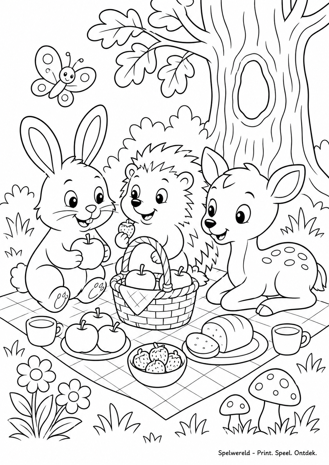 Leeg voorbeeld van Bosdieren houden een picknick