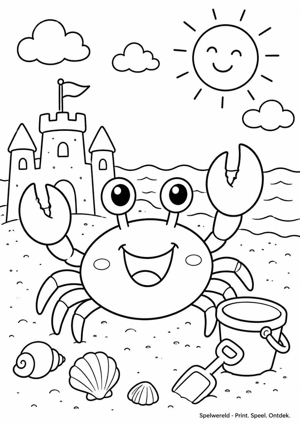 Leeg voorbeeld van Vrolijke krab op het strand