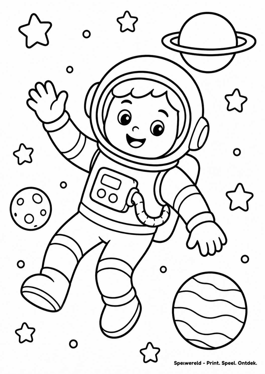 Leeg voorbeeld van Astronaut zwaait in de ruimte