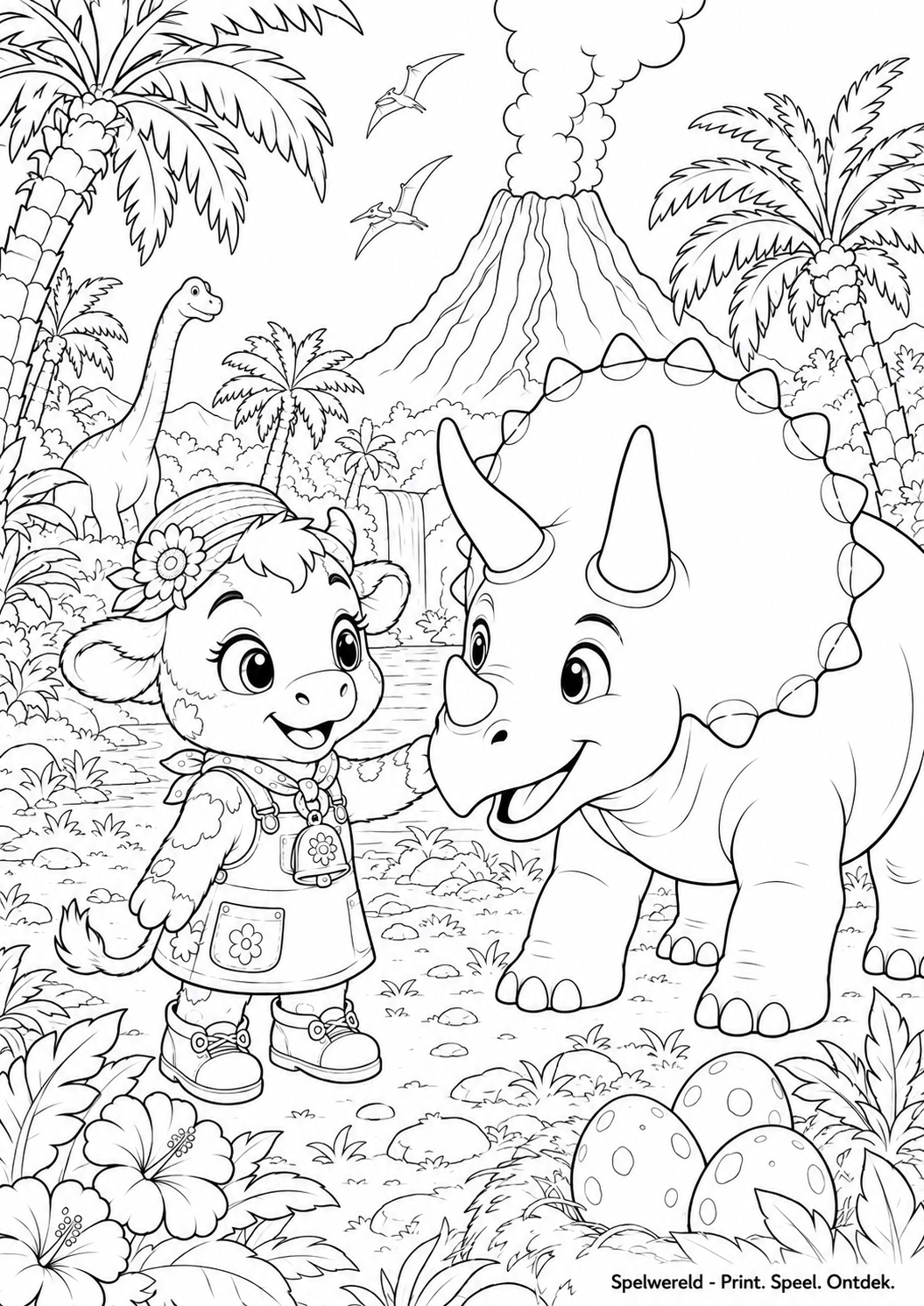 Leeg voorbeeld van Mies ontmoet een vriendelijke dinosaurus