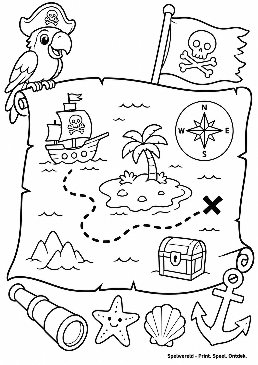 Leeg voorbeeld van Schatkaart vol piratenavontuur