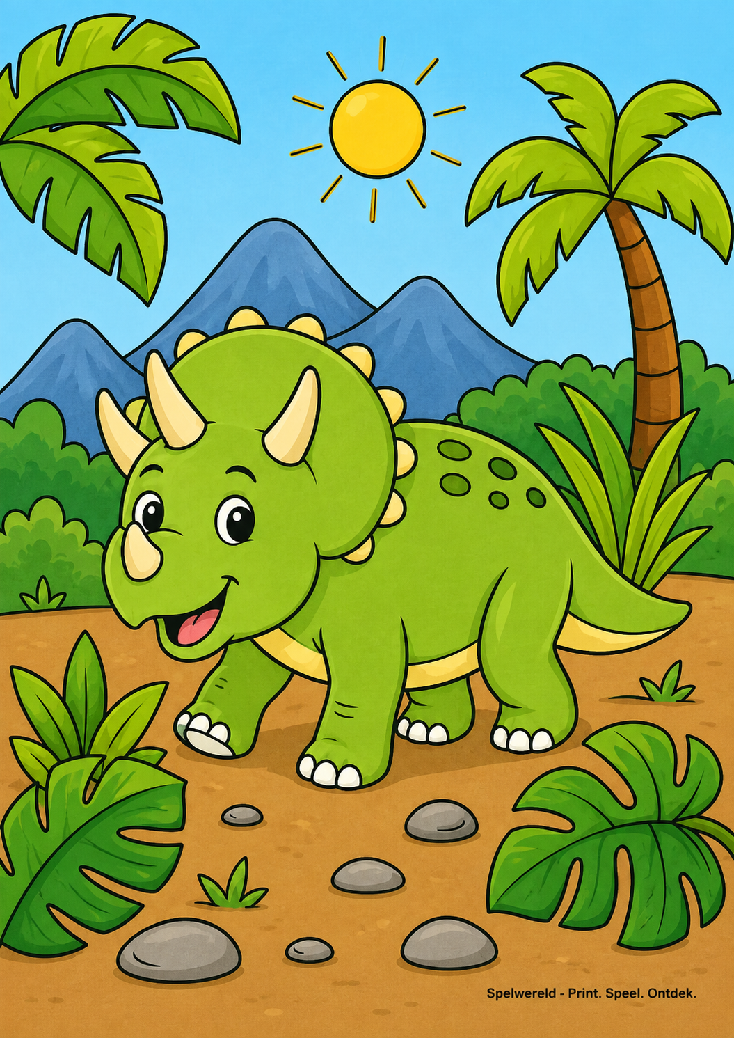 Voorbeeld van Vrolijke triceratops in de jungle