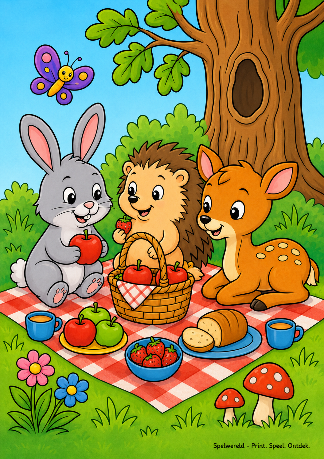 Voorbeeld van Bosdieren houden een picknick