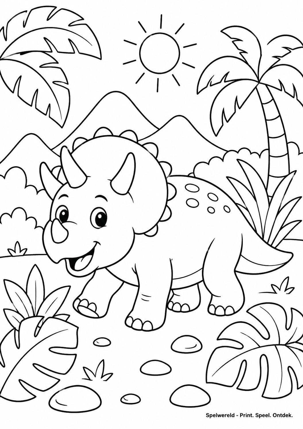 Leeg voorbeeld van Vrolijke triceratops in de jungle