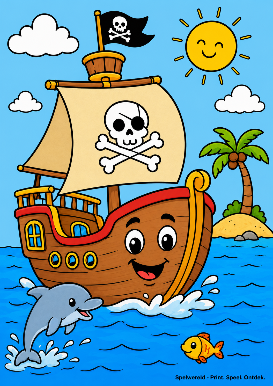 Voorbeeld van Vrolijk piratenschip op zee