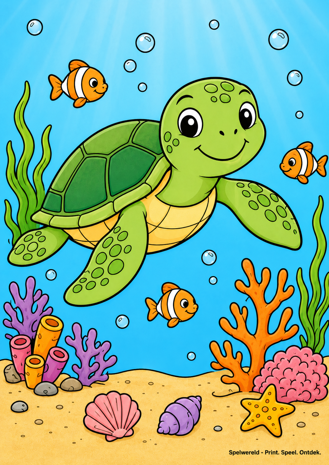 Voorbeeld van Vrolijke zeeschildpad tussen het koraal